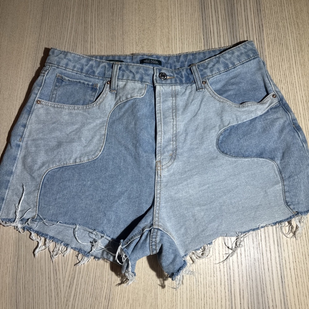 Wild Fable Blue Two-Tone Patchwork Super High-Rise Cutoff Denim Shorts Size 12